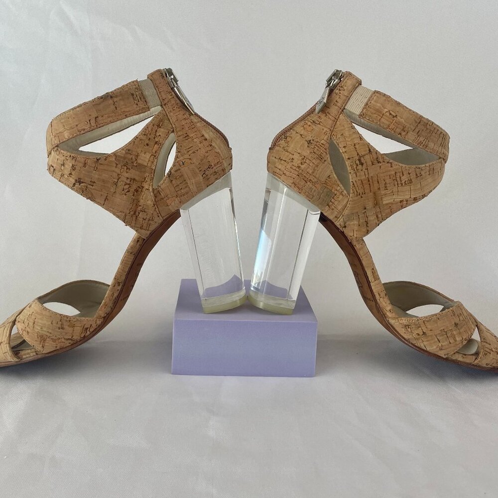Donald Pliner Manda Coco Natural Cork Sandal with Lucite Heel. 7M